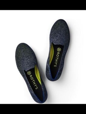 Rothy's Metallic Lattice Navy And Neon Loafers 7.5